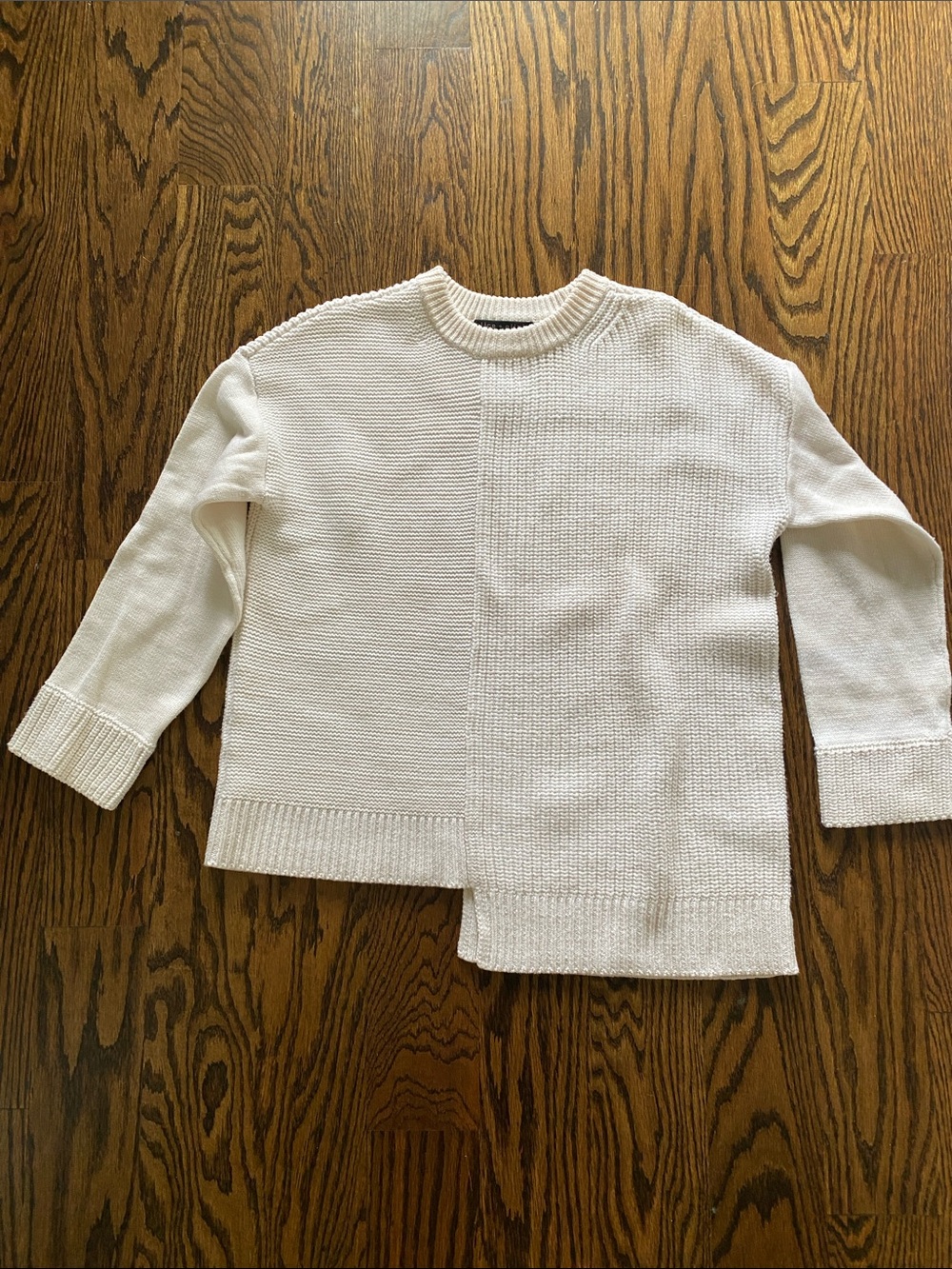 Alice + Olivia Off-White Mixed Knit Crewneck Sweater